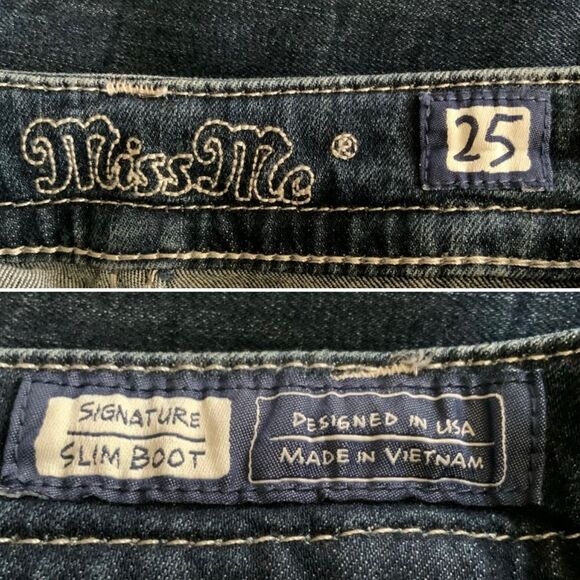 Miss Me Signature Distressed Flap Pocket Slim Boot Jeans Blue 25 - Picture 4 of 11